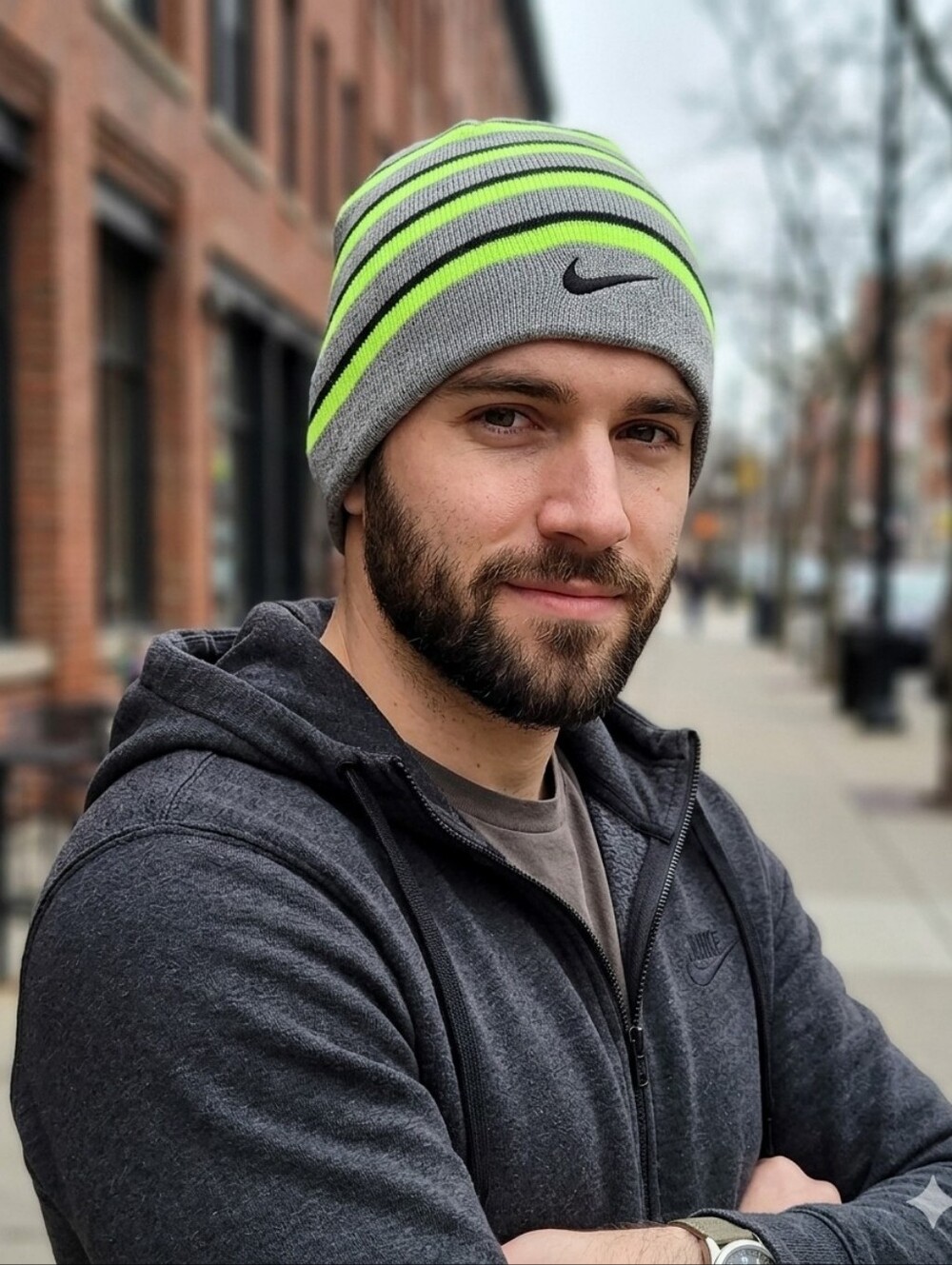 Nike Striped Beanie Neon Green/ Lime Winter Hat.